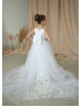 White Satin Tulle Flower Girl Dress Communion Dress